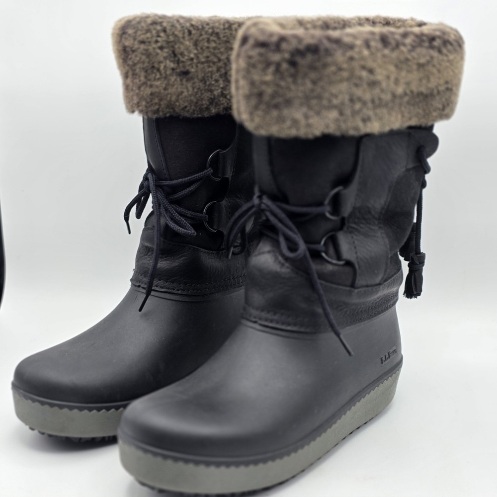 L.L.Bean Winter Snow Boots Women 8 Black Faux Fur Insulated Tassle WORN ONCE - Picture 4 of 10